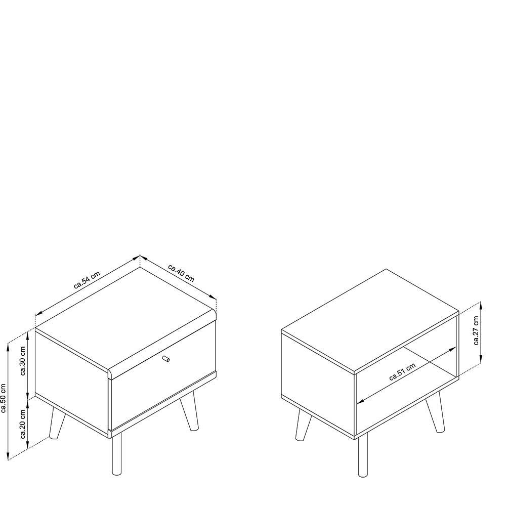 Komfortbett Levanca in Weiß und Eiche Optik mit Polsterkopfteil in Grau (dreiteilig)