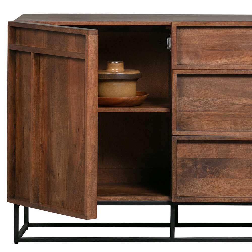 Sideboard Magidaval aus Mangobaum Massivholz und Metall 160 cm breit