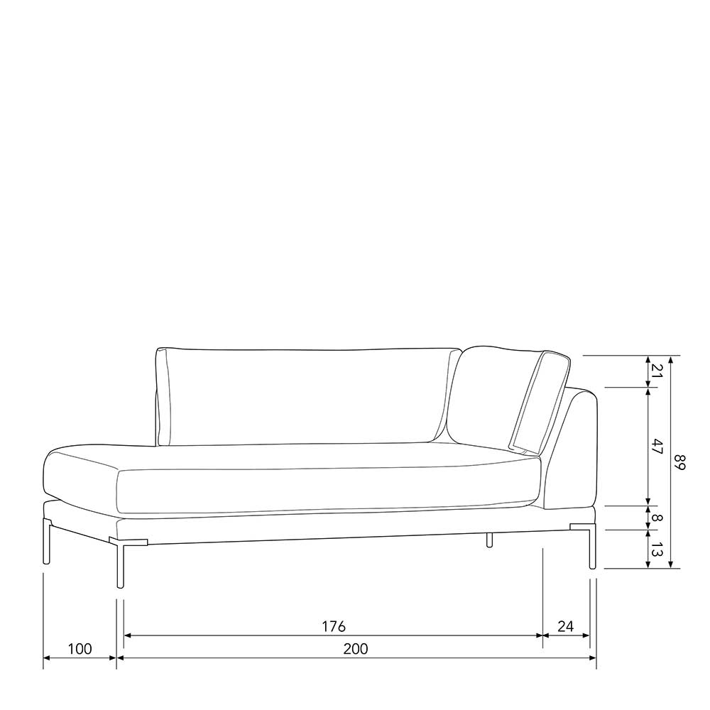 Chaiselongue Lounge Element Kahilke in Hellgrau mit Vierfußgestell aus Metall