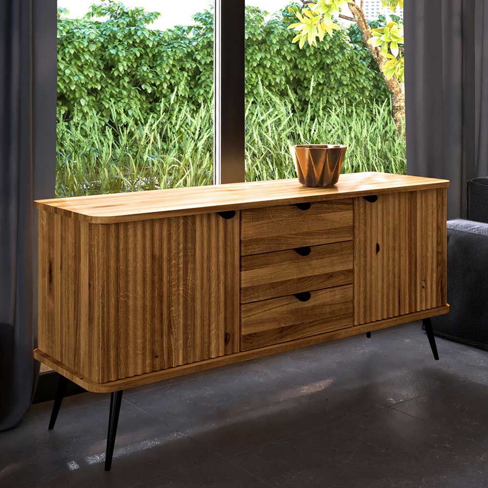 Sideboard Wildeiche massiv Clantica 72 cm hoch mit drei Schubladen