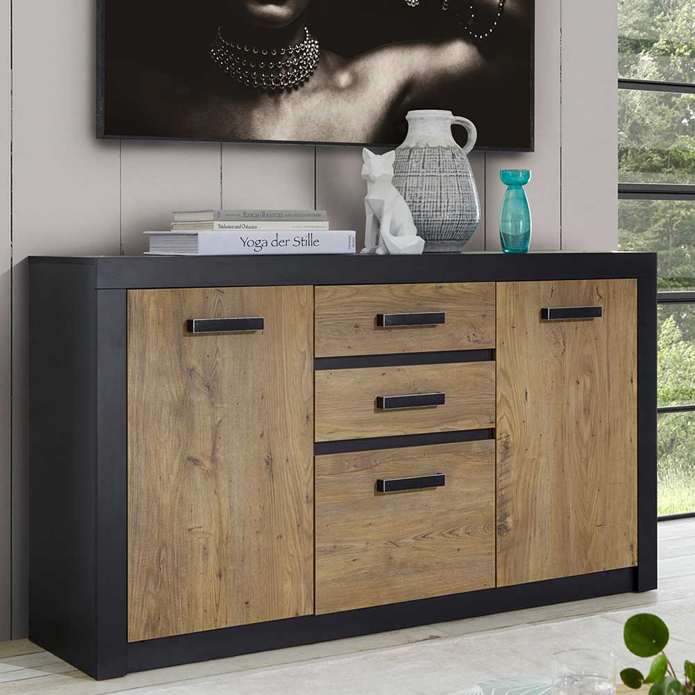 Loft Design Sideboard Zarevas in Kastanienfarben und Schwarz 3-türig