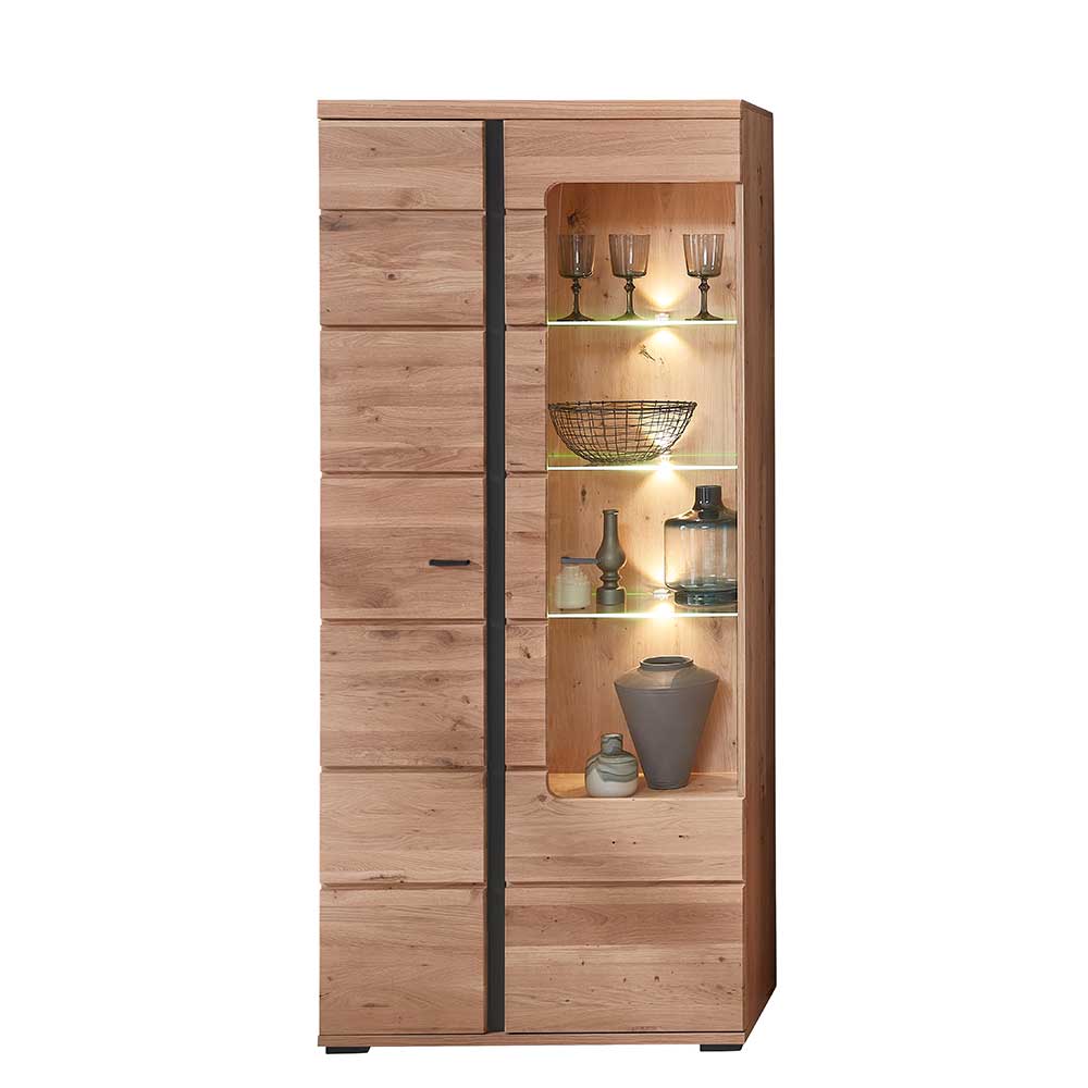 Wohnzimmervitrinenschrank Sebetino mit LED Beleuchtung 90 cm breit