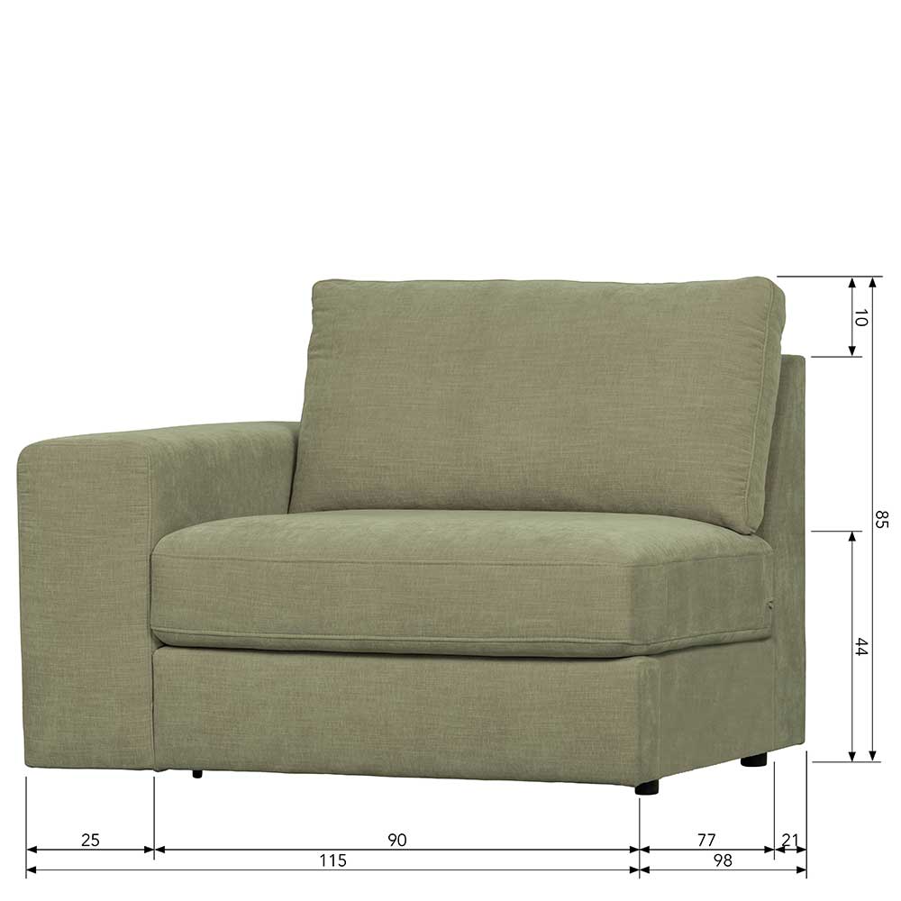 Couch Element mit Armlehne links Karyon in Graugrün - Modulsofa