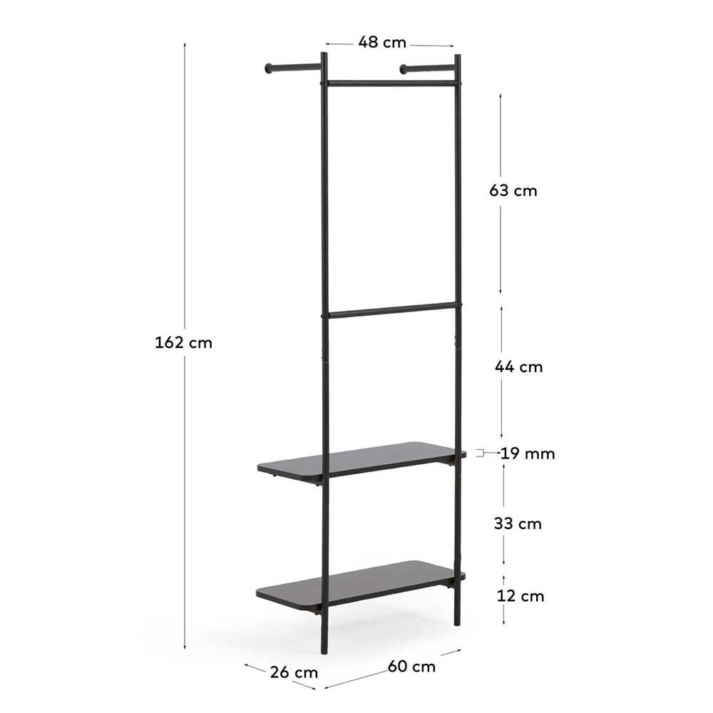 Minimalistische Wandgarderobe Angelo in Schwarz 26 cm tief