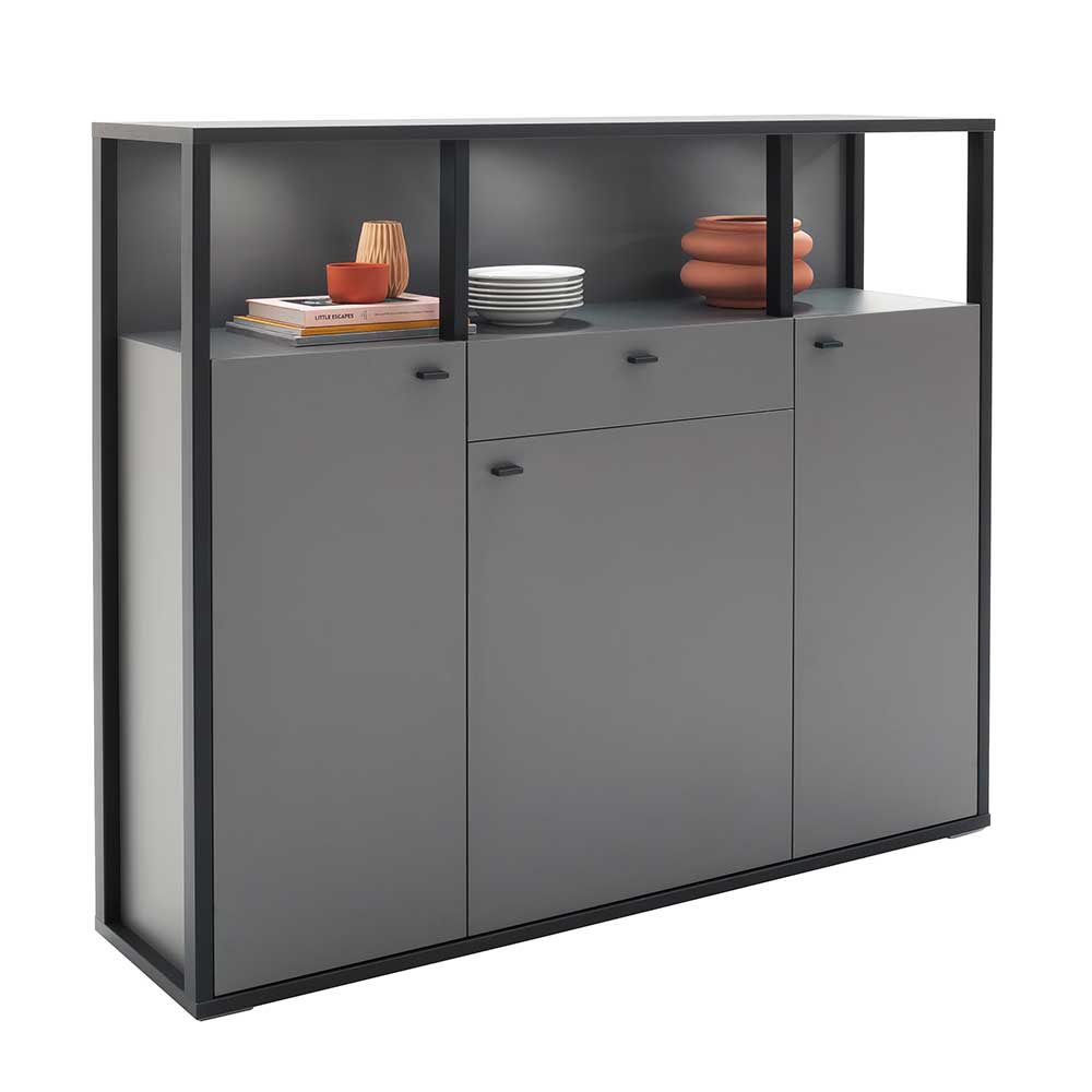 Wohnzimmer Highboard Inglis in Grau und Anthrazit