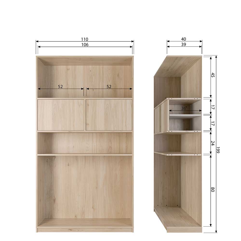 Regal Modul Shinin in Eichefarben 199 cm hoch - 110 cm breit