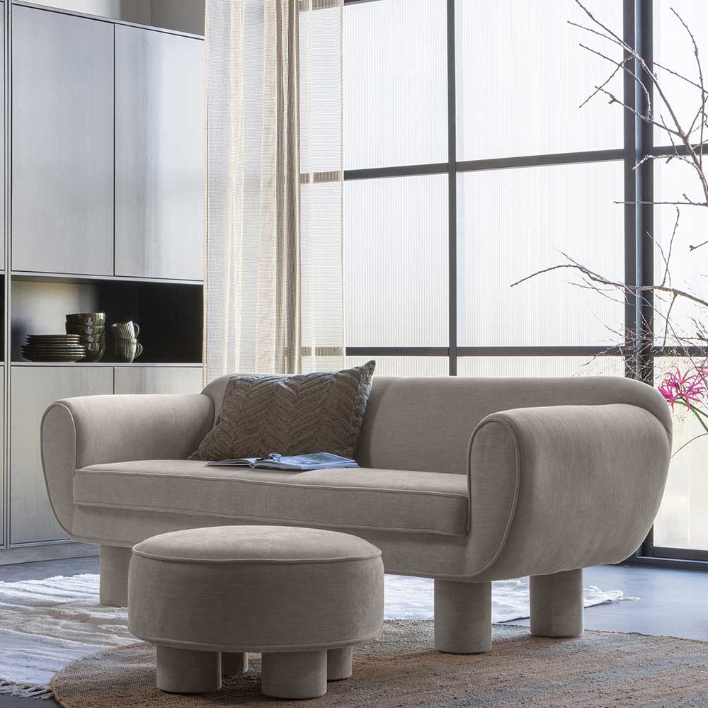 Skandi Design Couch Galadira in Beige mit Chenille Bezug