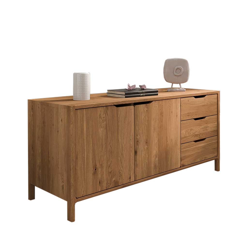 Großes Sideboard Koropi aus Wildeiche Massivholz mit drei Schubladen