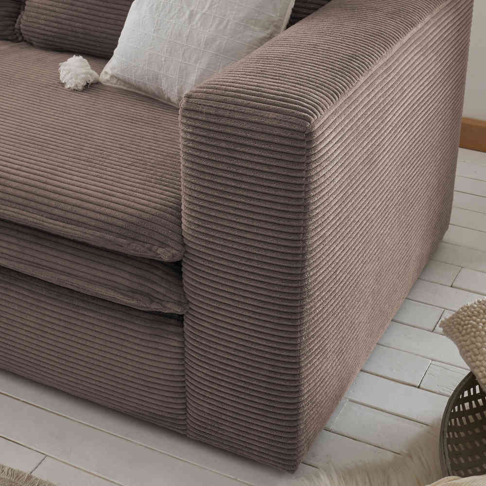 XL Sessel mit Hocker Mejan in Hellbraun aus Cord (zweiteilig)