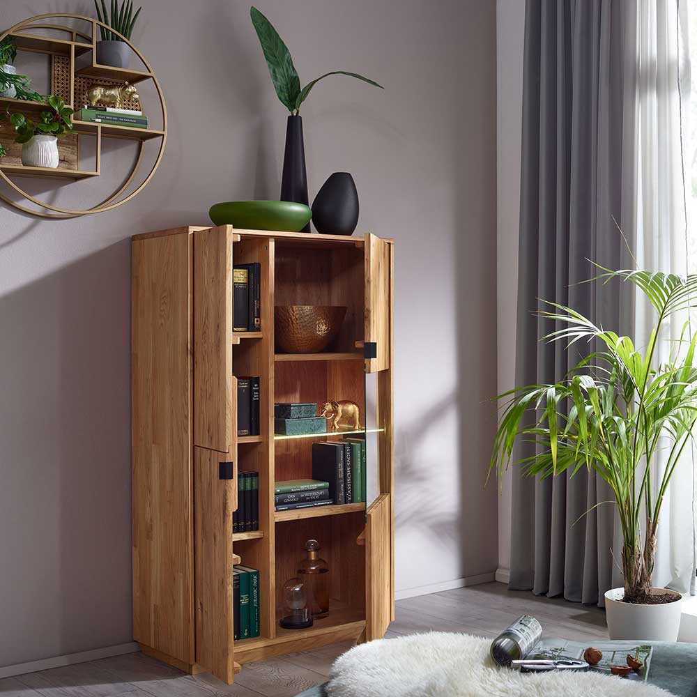 Wildeiche Highboard Coozia 80 cm breit mit zwei Türen