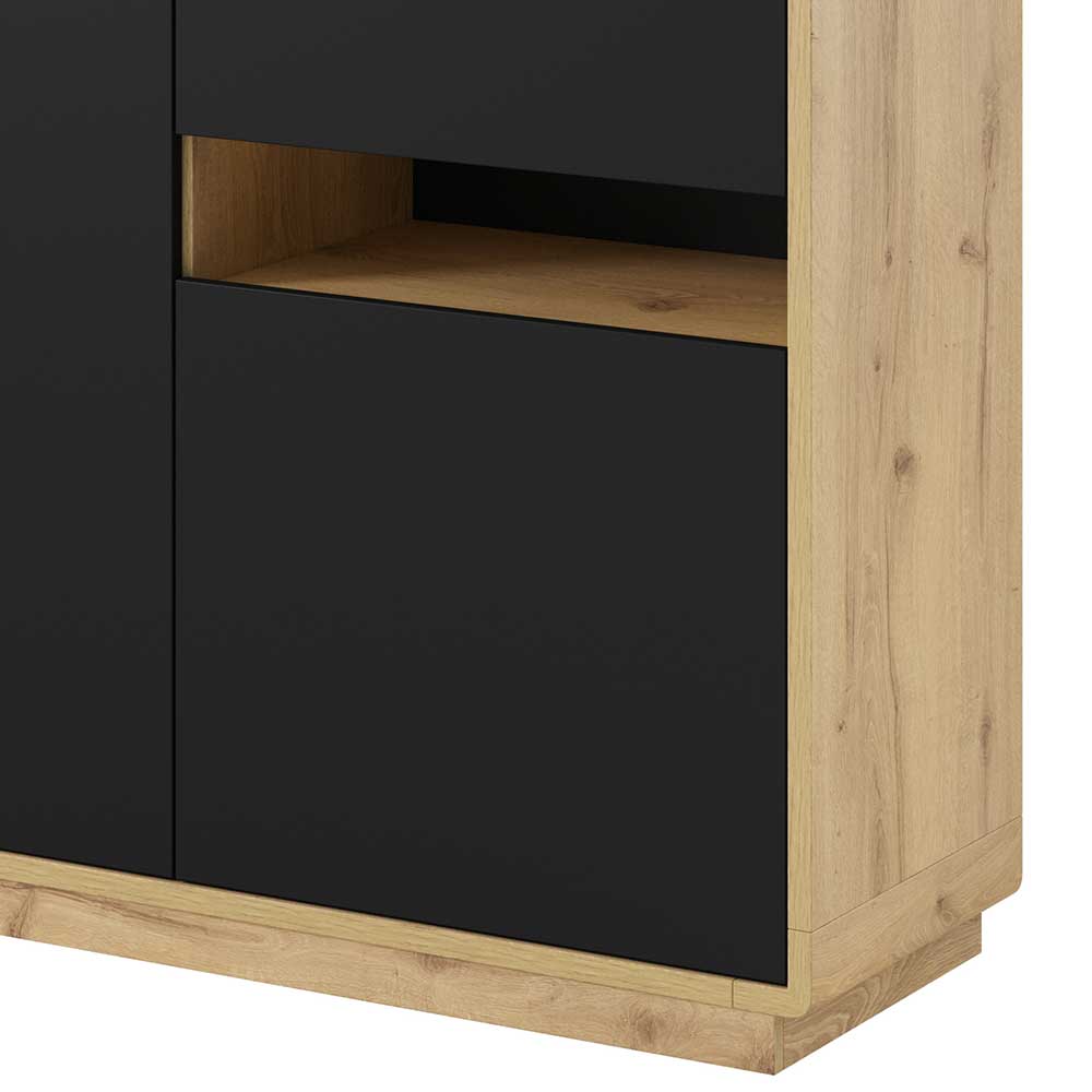 Esszimmer Highboard Sismail in Wildeichefarben und Schwarz