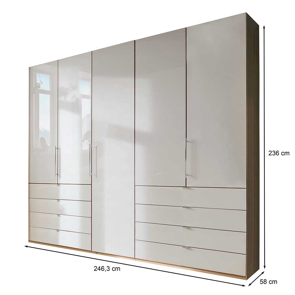 Falttüren Schlafzimmerschrank Cnutria in Beige und Eiche Bianco Made in Germany