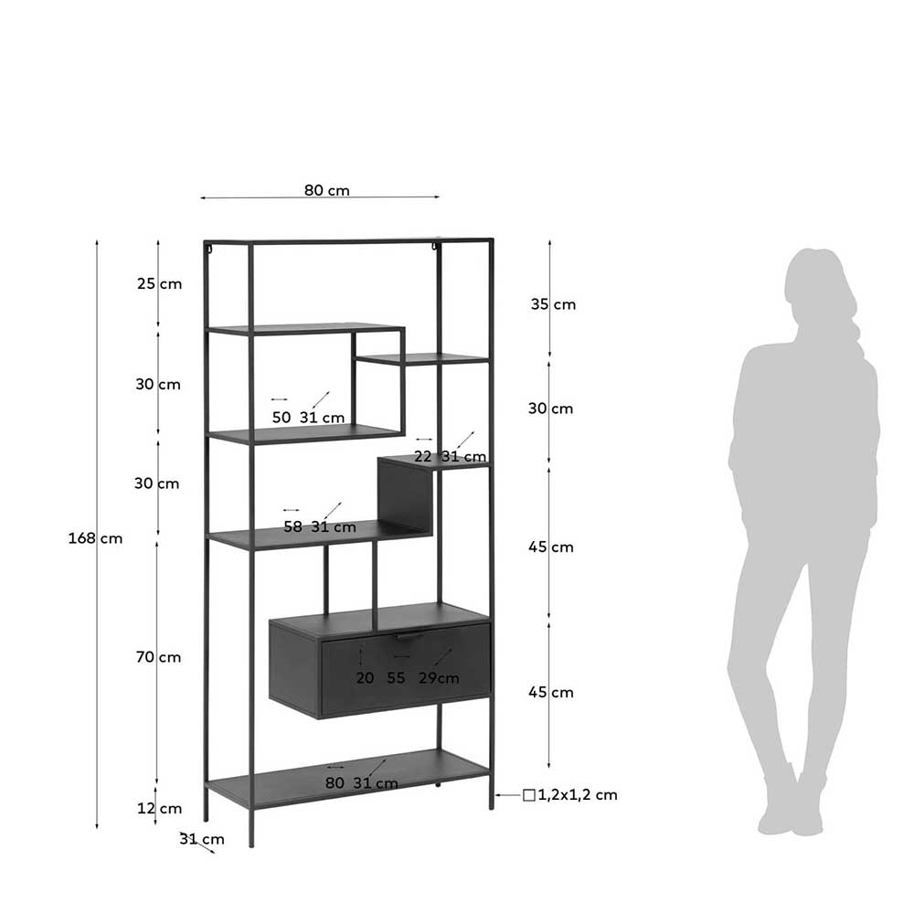 Wohnzimmer Regal Handray im Industrie Stil aus schwarzem Metall