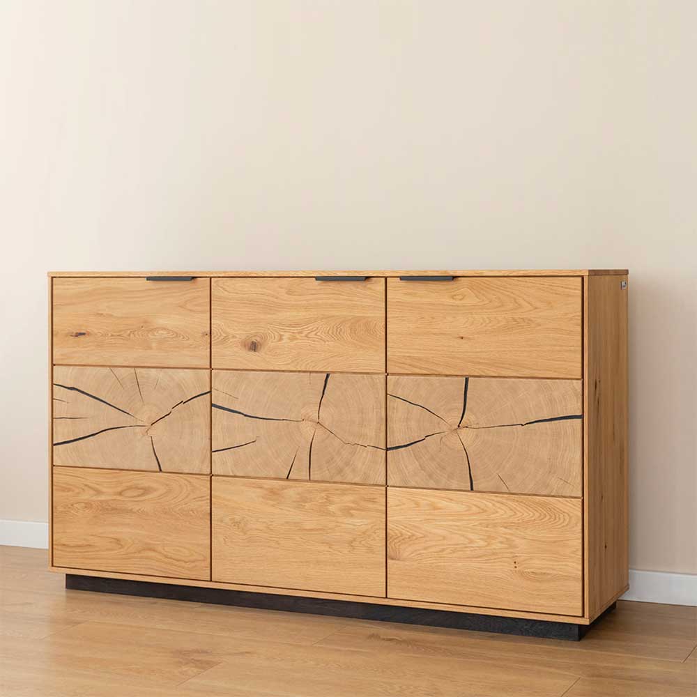 Sideboard Tenna mit Hirnholz Applikation aus Eiche Massivholz