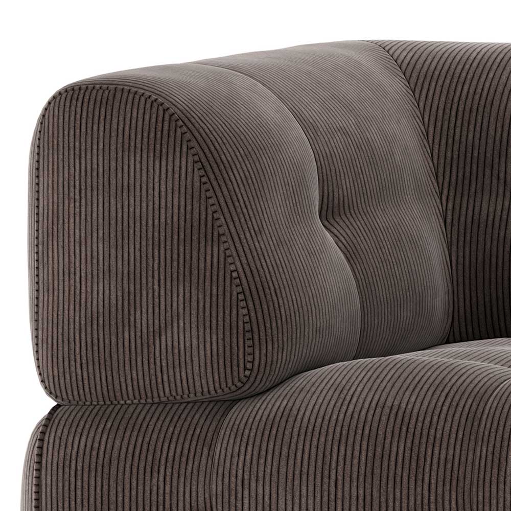 Cord Modulsofa Ecke links Furios in Graubraun mit Armlehne