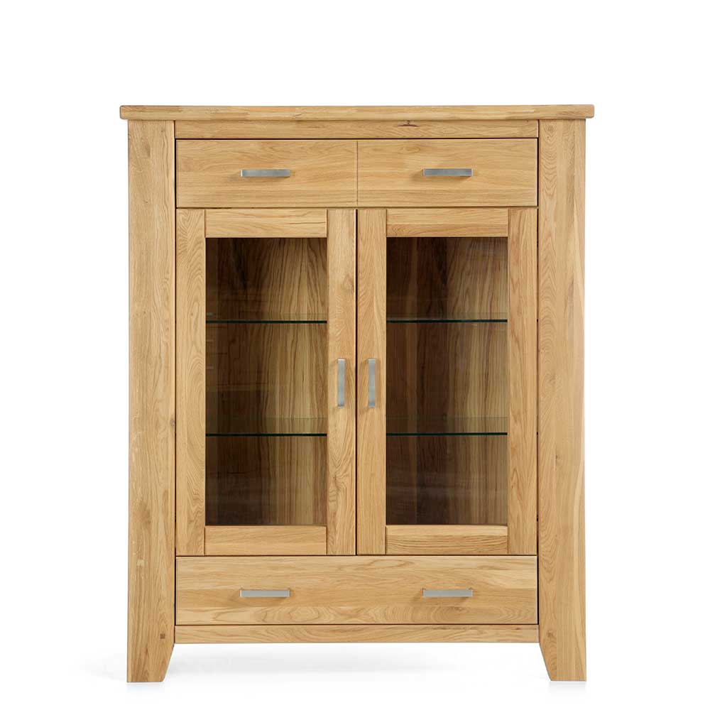 Wohnzimmer Vitrinenschrank Mocorapo aus Wildeiche Massivholz mit Soft Close