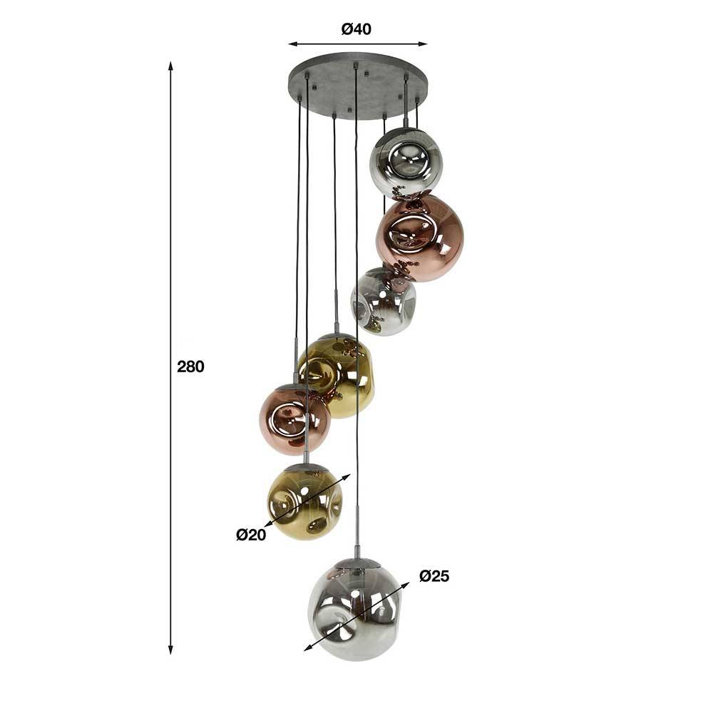 Hängeleuchte Treppenhaus Futura aus Glas in Gold - Chrom - Kupfer