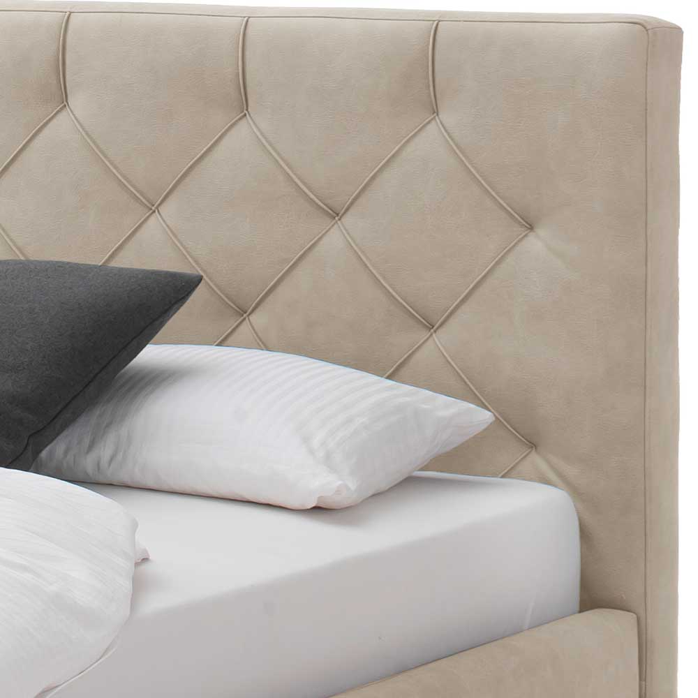 Stauraum Bett Vonza in Beige Microfaser mit schwarzem Vierfußgestell