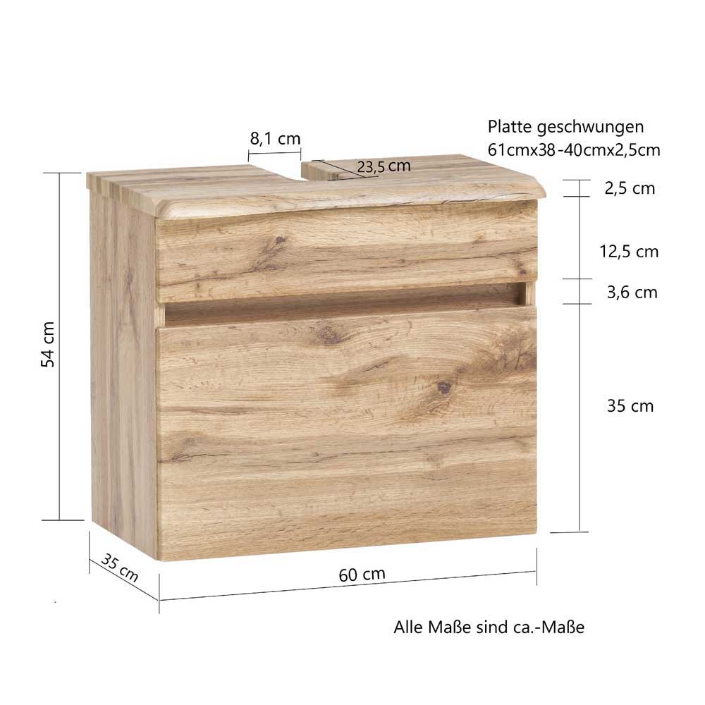 Badmöbel Set hängend Kropenia in Wildeichefarben im Landhausstil (fünfteilig)