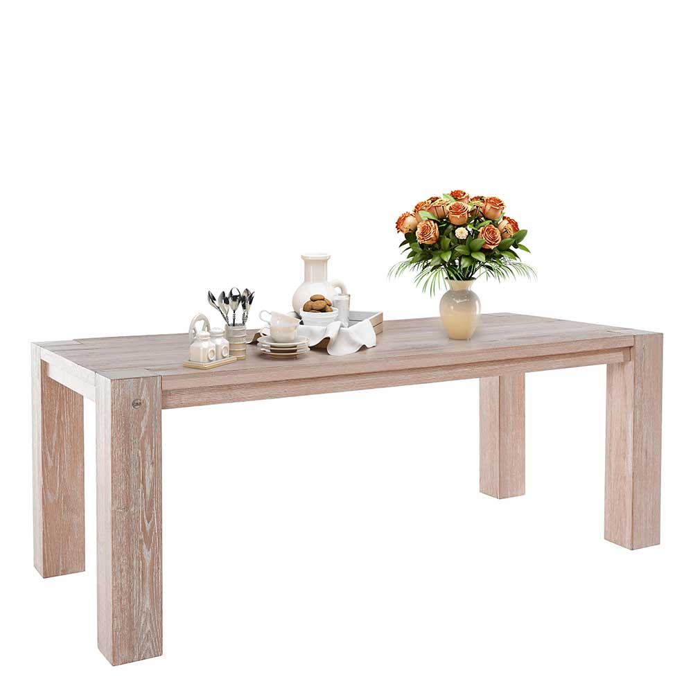 Esszimmertisch Snowball in Wildeiche White Wash massiv modern