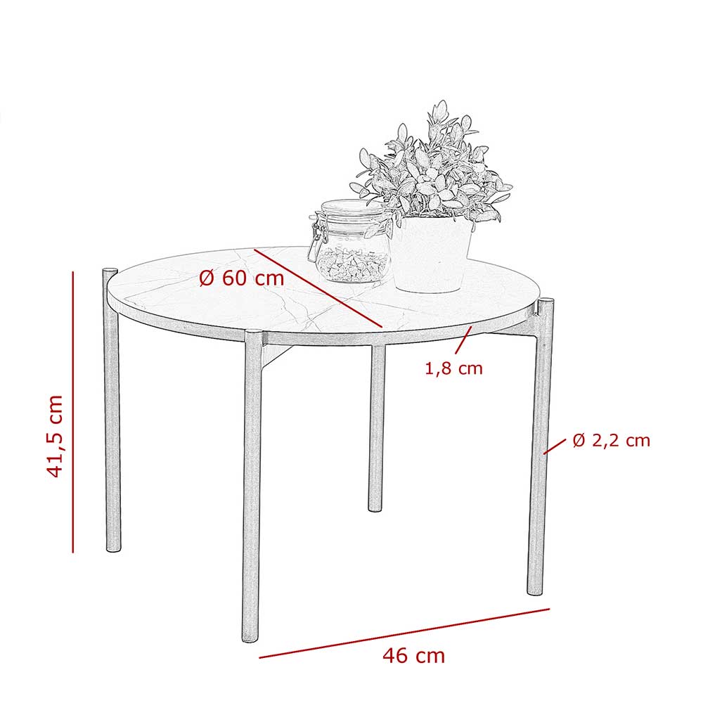 Runder Couchtisch Franzesca in Marmoroptik Grau und Schwarz