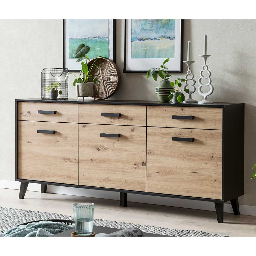 Großes Sideboard Liazuria 3 Türen 3 Schubladen in modernem Design