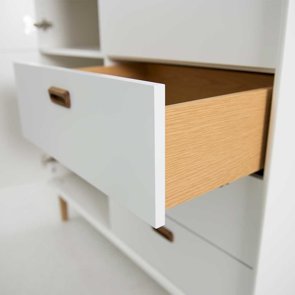 Skandi Design Highboard Andaja in Weiß und Eiche 3 türig