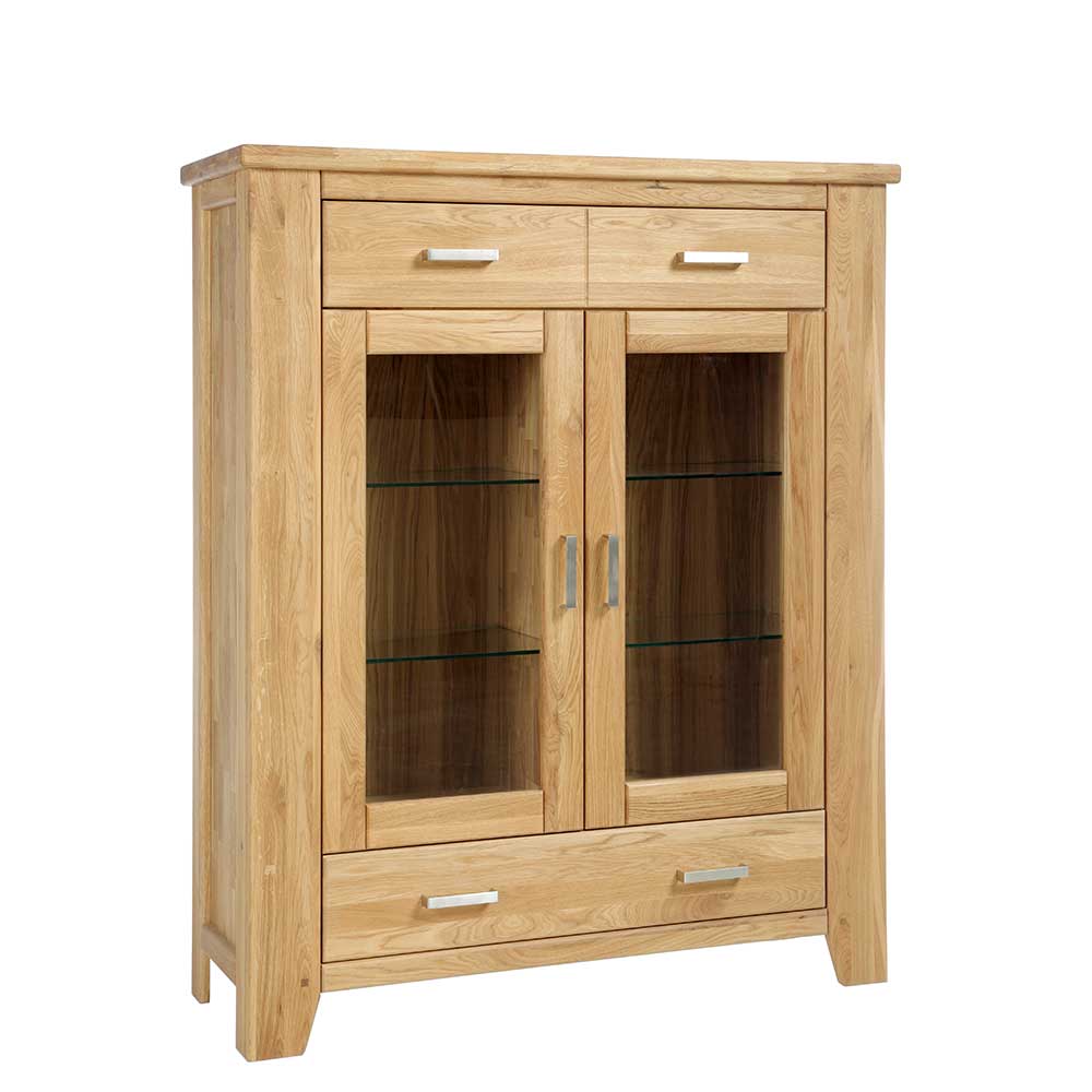 Wohnzimmer Vitrinenschrank Mocorapo aus Wildeiche Massivholz mit Soft Close