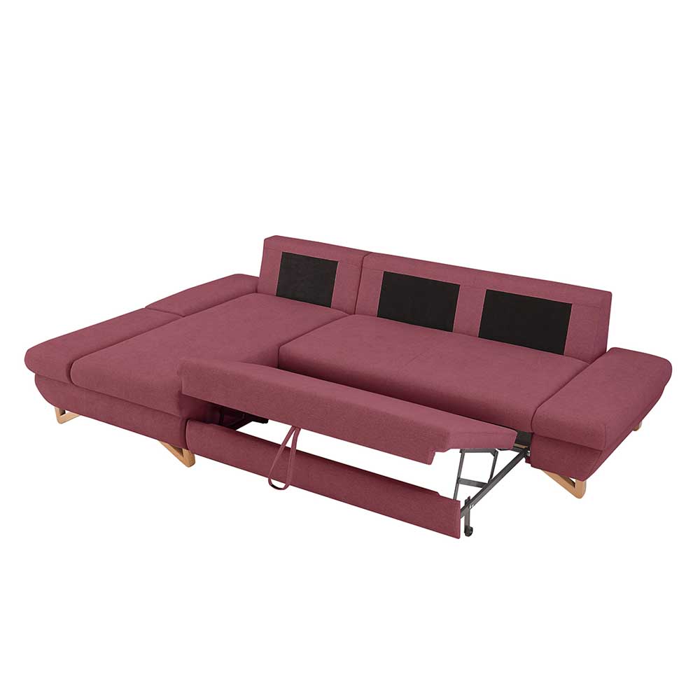 Ecksofa mit Bettfunktion Envus in Bordeaux und Buchefarben