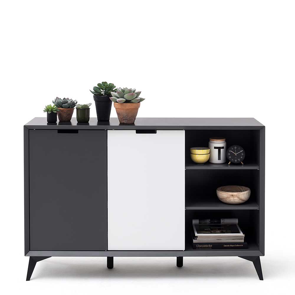 Kompakt Sideboard Ucraivo in Grau und Weiß mit Wechselfront