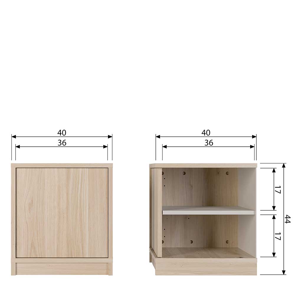 Kleiner Unterschrank Wohnzimmer Shinin in Eichefarben 44 cm hoch