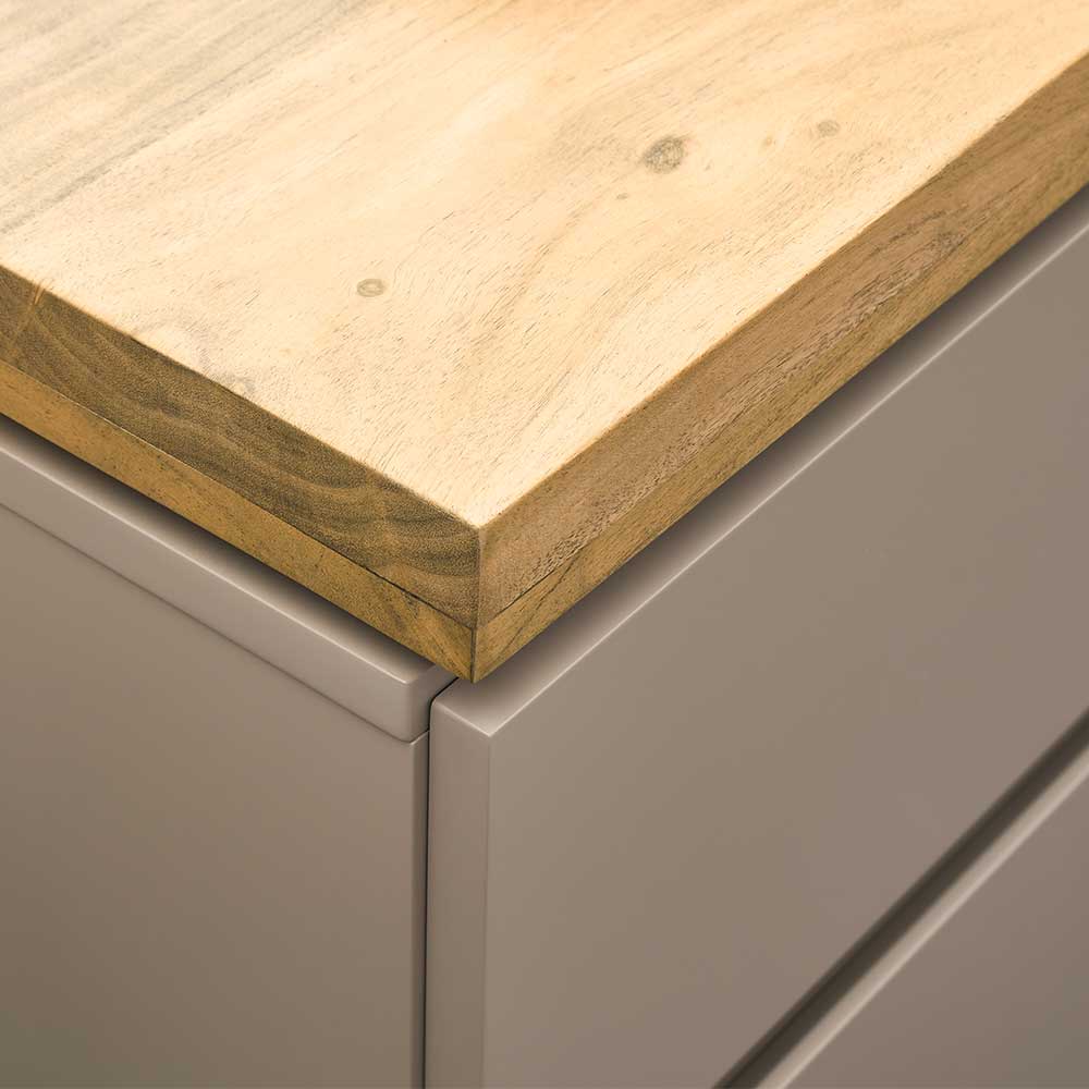 Sideboard Balteas in Taupe mit Akazie Massivholz Deckplatte