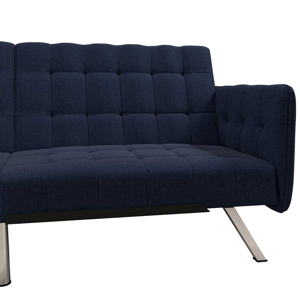 Dunkelblaues Funktions Sofa Tominica mit Gestell aus Metall in Chromfarben