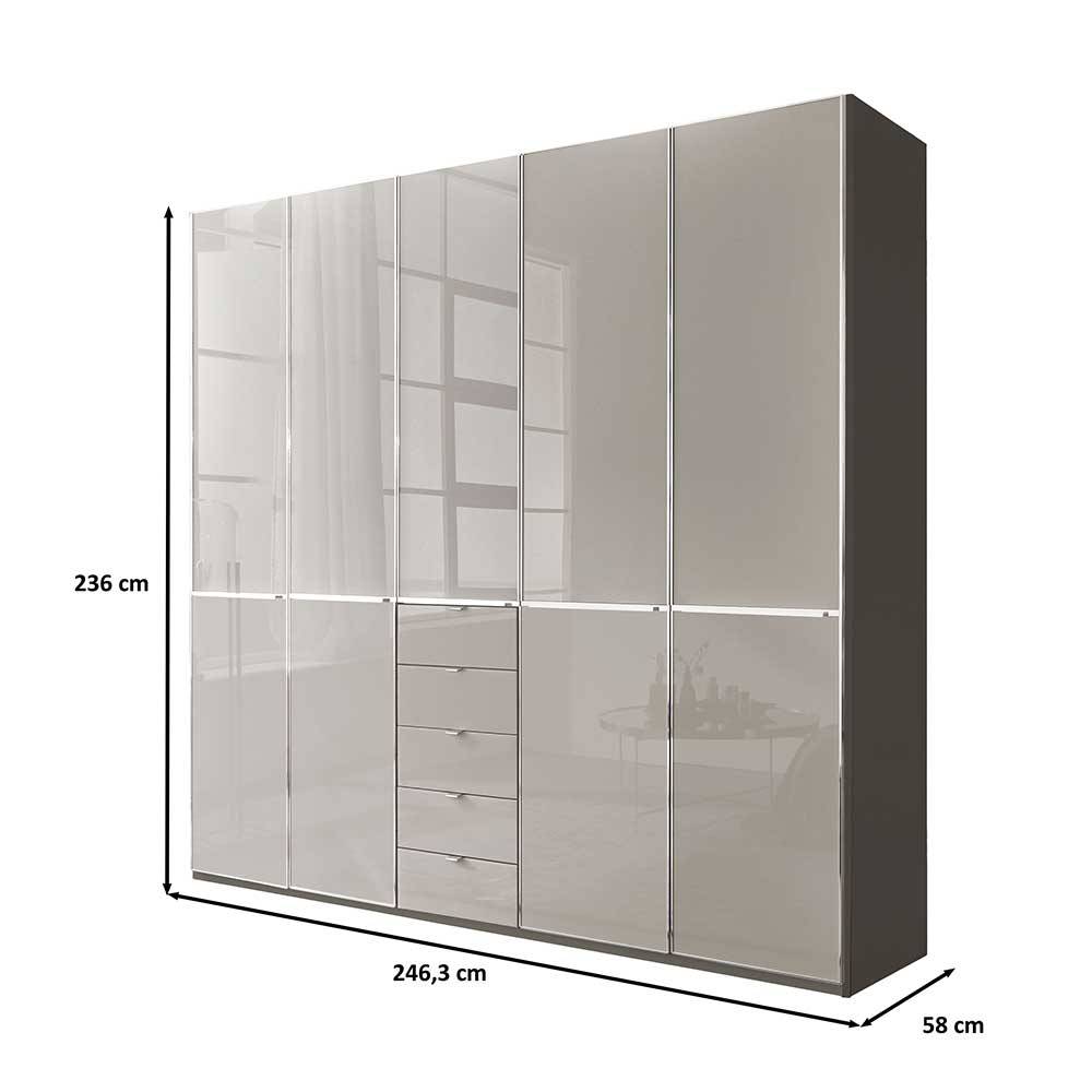 Drehtürenschrank modern Sanctos 247 cm breit Front glasbeschichtet