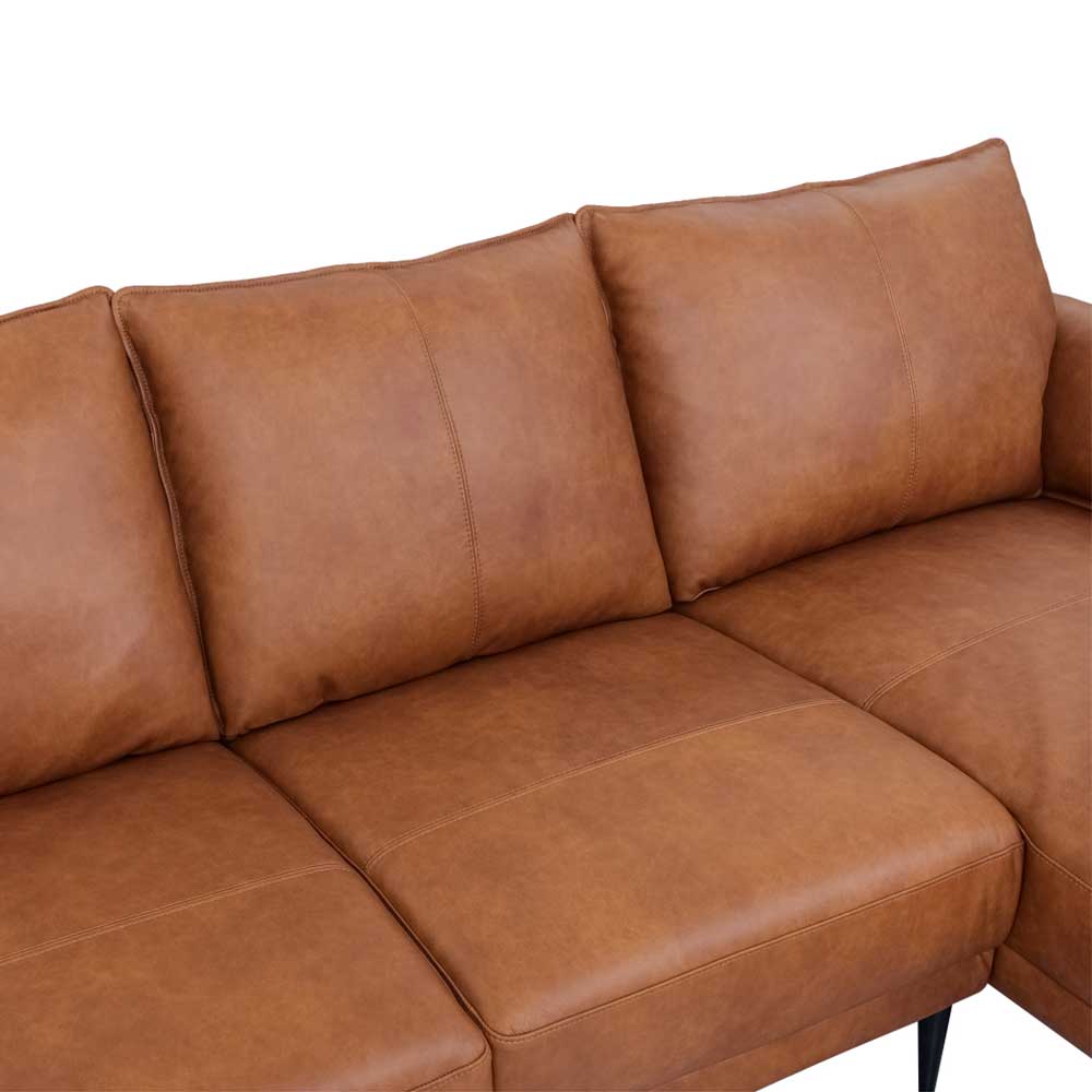 Ecksofa Basilicama aus gedecktem Glattleder in Cognac Braun