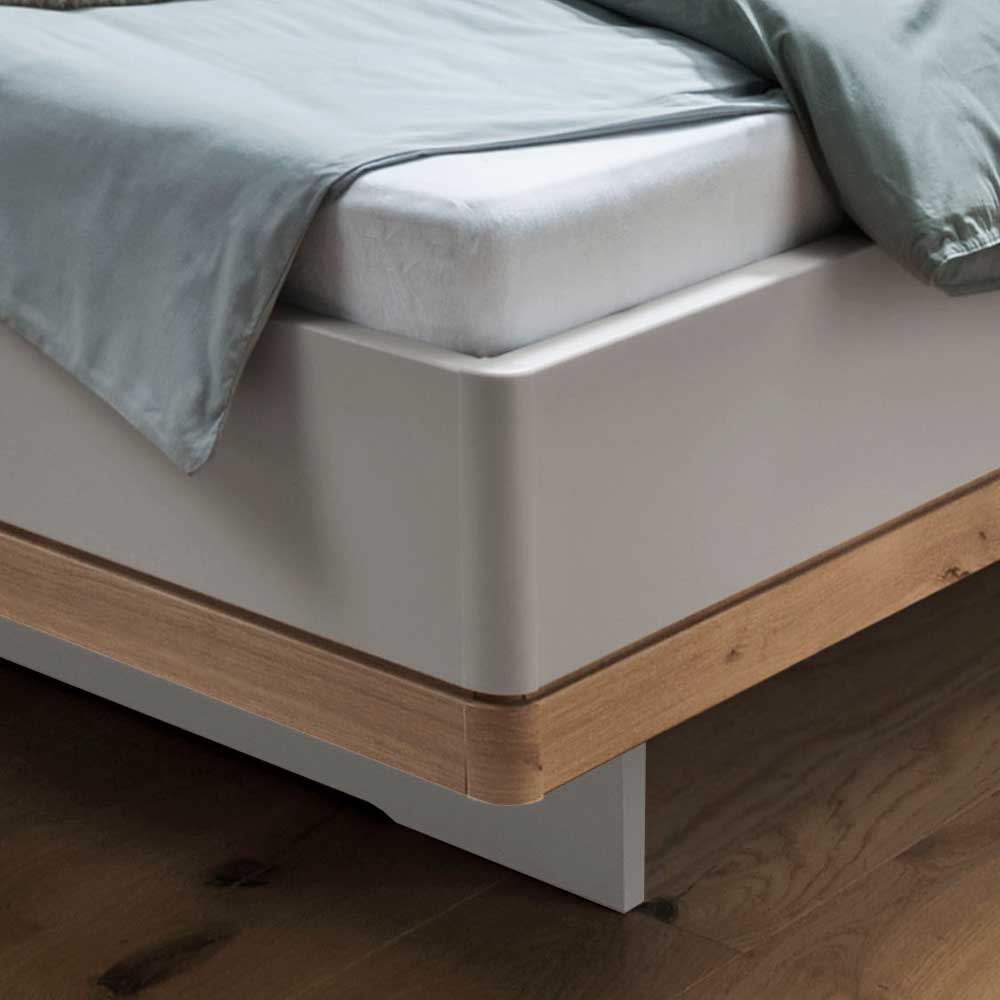 Ehebett Privira in Beige und Eiche Bianco mit Glas beschichtet (dreiteilig)