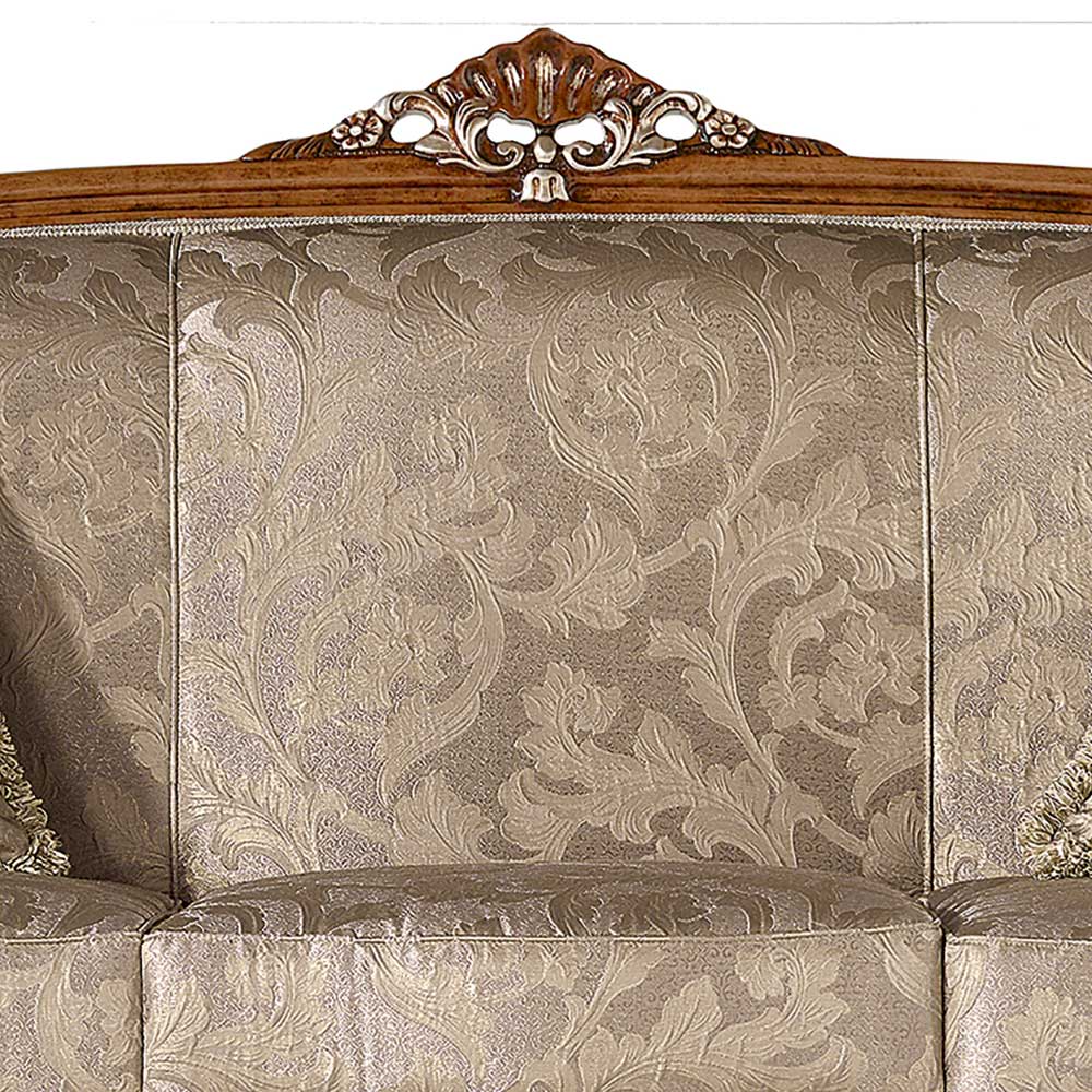 Barockes Dreisitzer Sofa Vimaria in Beige - Buche braun und Silberfarben