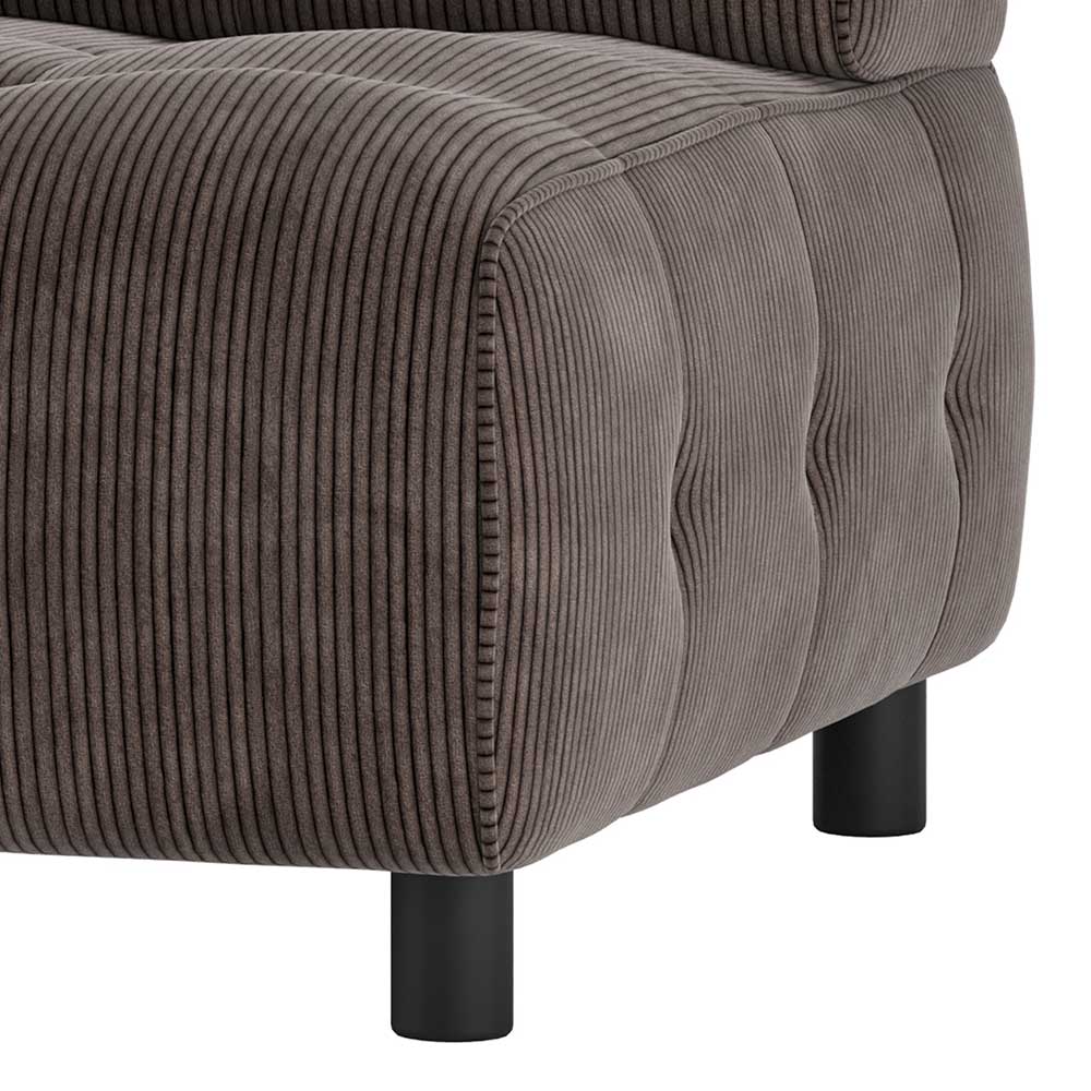 Cord Modulsofa Ecke links Furios in Graubraun mit Armlehne