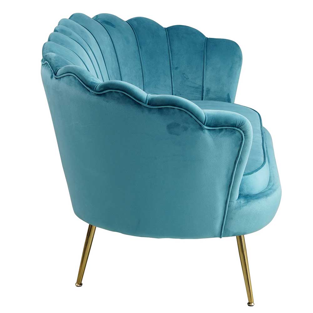 Zweisitzer Sofa Fionora in Blau Samt im Retrostil