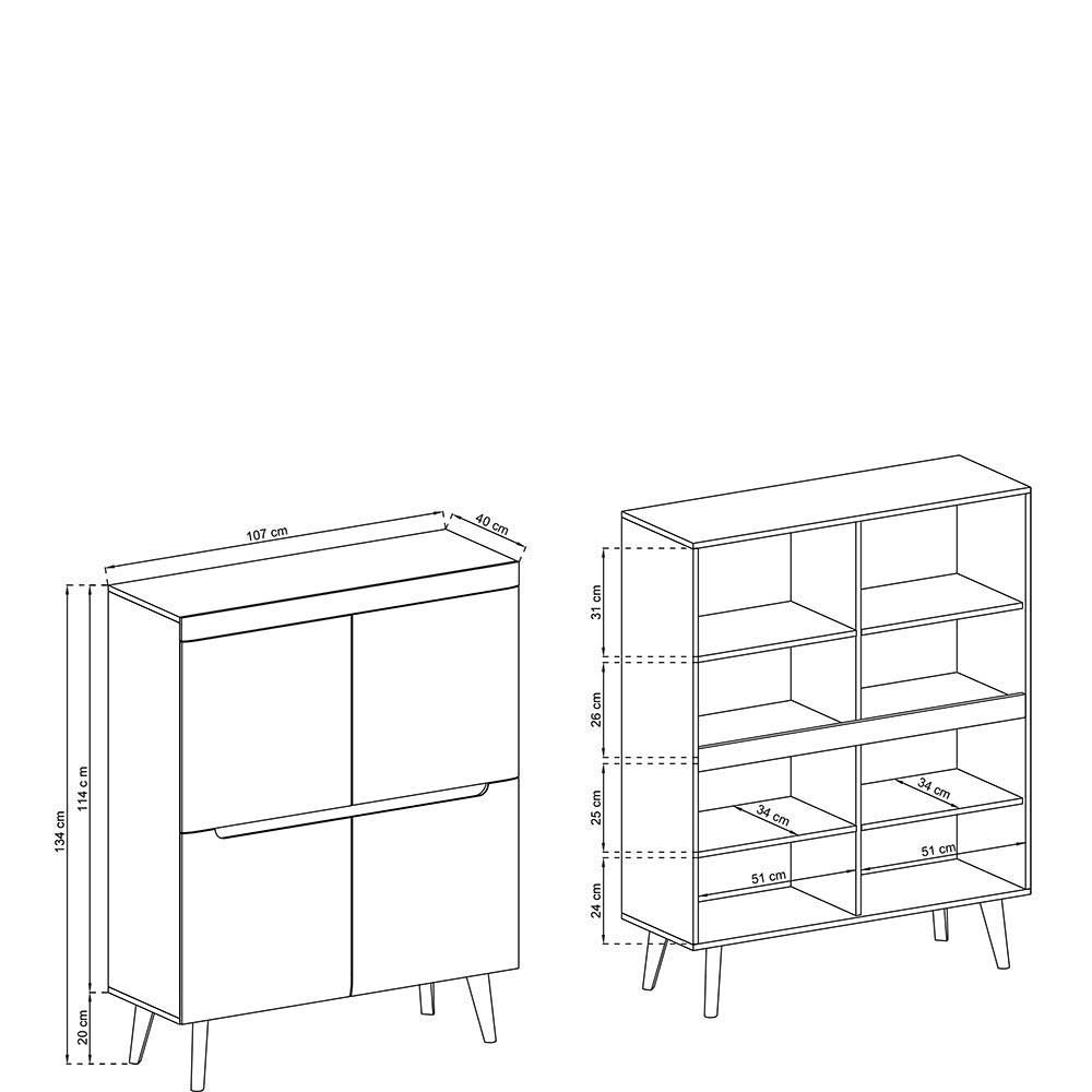 Skandi Design Wohnwand Tomya in Wildeichefarben und Schwarz (vierteilig)