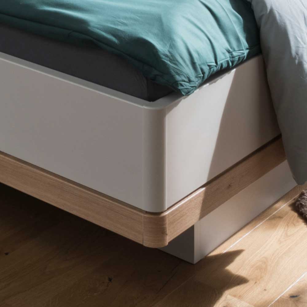 Design Doppelbett Privira in Eiche Bianco und Beige mit LED Beleuchtung (dreiteilig)