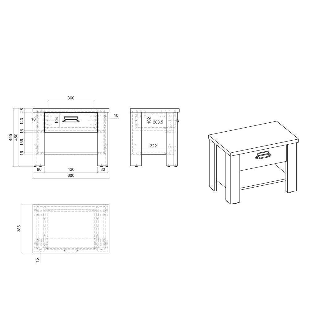 Landhausstil Nachtkonsole Dionada in Pinie Weiß 46 cm hoch