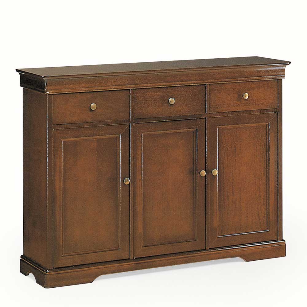 Klassisches Sideboard Sucrela in Nussbaumfarben mit drei Schubladen und Türen