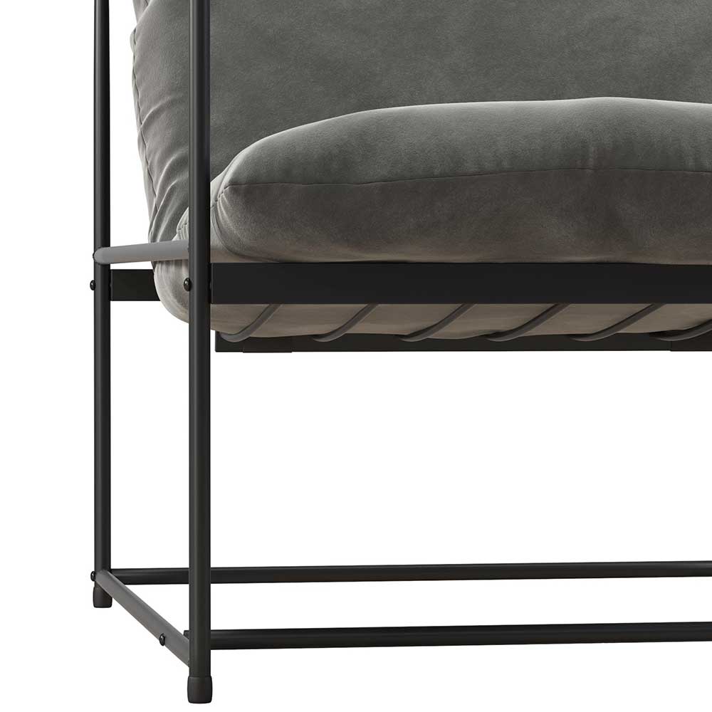 Lounge Sessel Chantal in Grau und Schwarz aus Samt und Metall