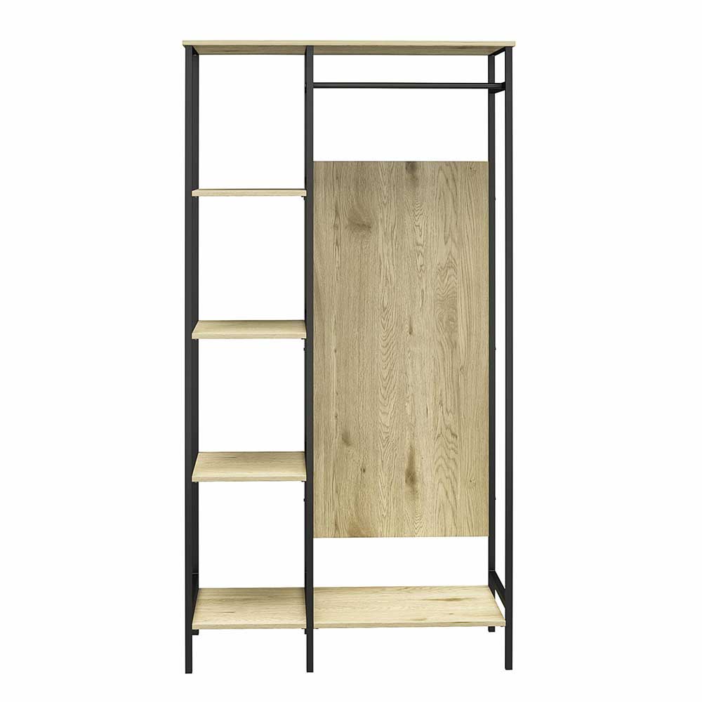 Flurgarderobe Zunil in Holz Naturfarben und Schwarz 180 cm hoch