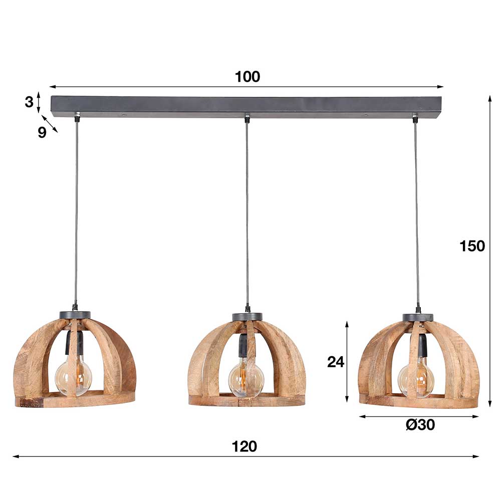 Pendelleuchte Iseon aus Mangobaum Massivholz im rustikalen Landhausstil