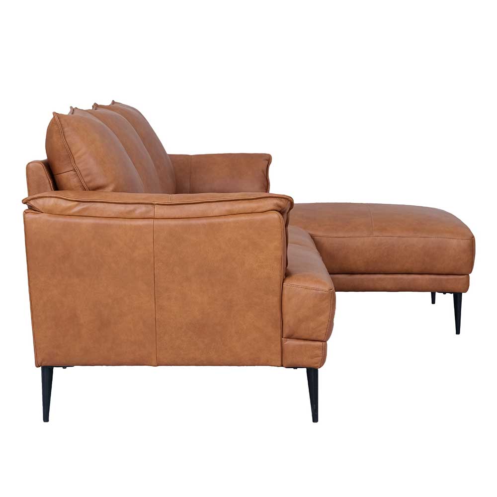 Ecksofa Basilicama aus gedecktem Glattleder in Cognac Braun