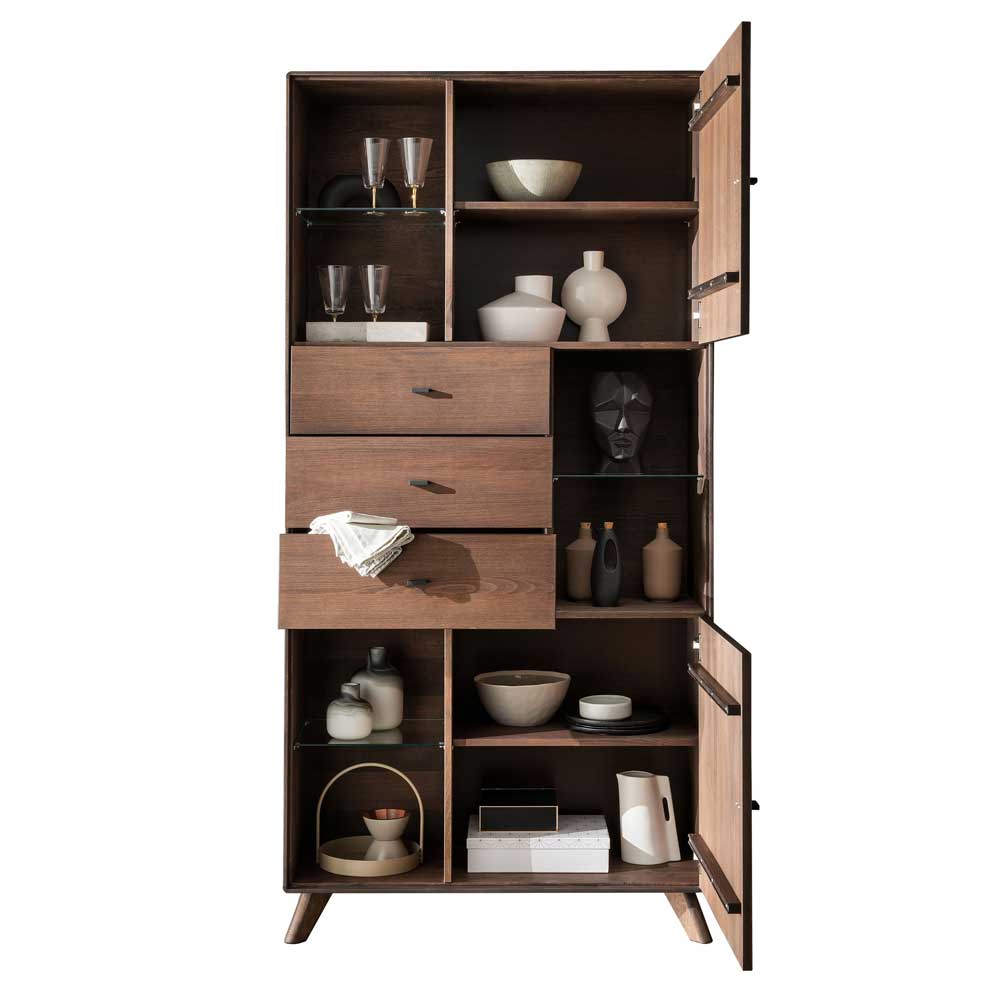 Wohnzimmerschrank Yamashiro in modernem Design - Kernbuche massiv braun geölt