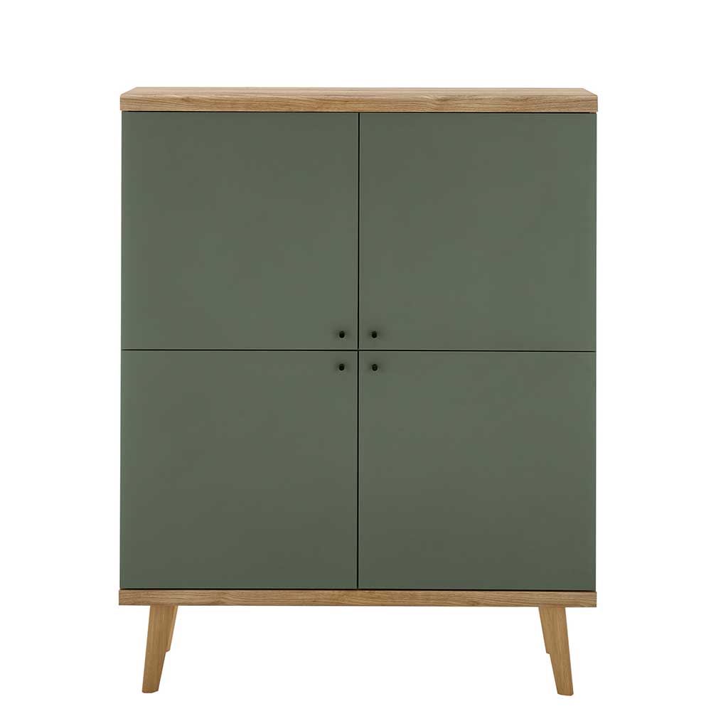 Wohnzimmer Highboard Lora in Graugrün und Wildeichefarben