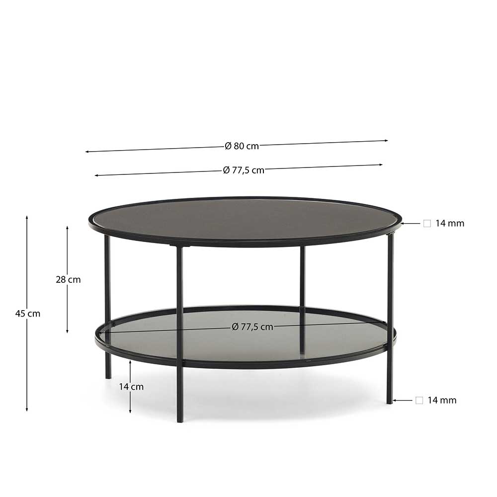 Schwarzer Wohnzimmertisch Cusern aus Glas und Metall 80 cm breit